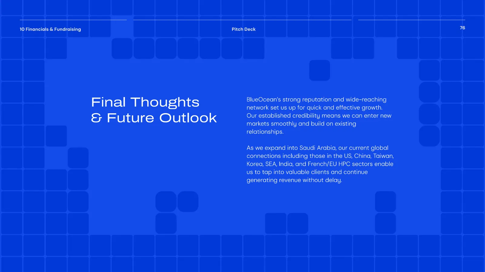 BlueOcean: Pitch Deck Design for Saudi Market Entry presentation slide